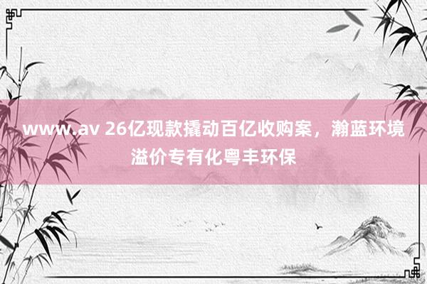 www.av 26亿现款撬动百亿收购案，瀚蓝环境溢价专有化粤丰环保