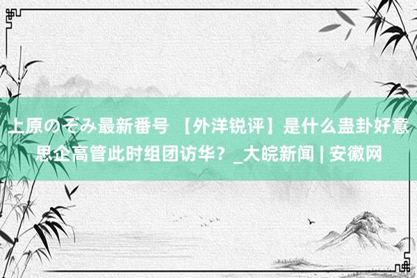 上原のぞみ最新番号 【外洋锐评】是什么蛊卦好意思企高管此时组团访华？_大皖新闻 | 安徽网