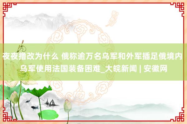 夜夜撸改为什么 俄称逾万名乌军和外军插足俄境内 乌军使用法国装备困难_大皖新闻 | 安徽网