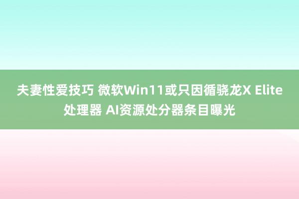 夫妻性爱技巧 微软Win11或只因循骁龙X Elite处理器 AI资源处分器条目曝光